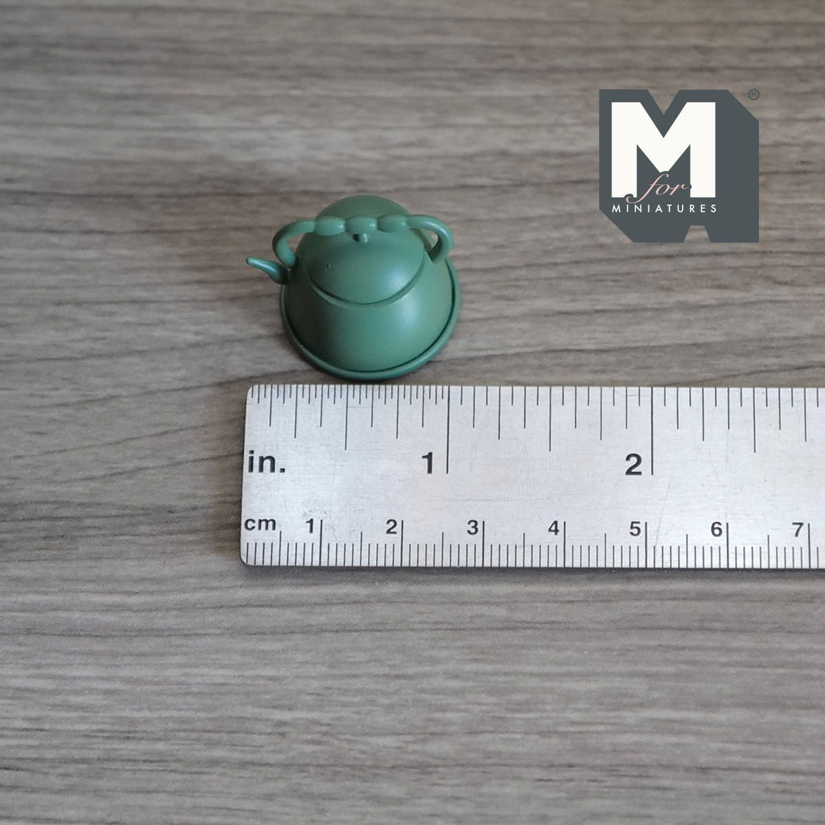 1:12 Scale Miniature Metal Kettle with Lid, 7/8 inch dia., DIY Dollhouse Supply (green)