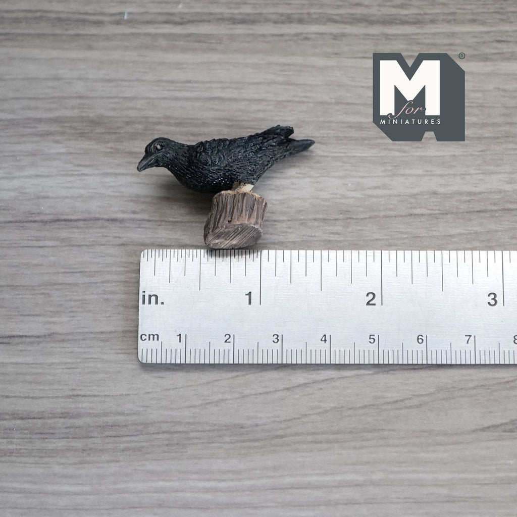 1:12 Scale Miniature Crow on Tree Stump, 1-9/16 inch long, DIY Dollhouse Supply (cast resin)