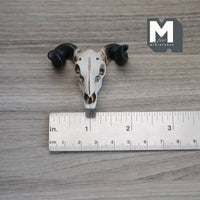 Miniature Ram Goat Sheep Skull Dollhouse Wall Art Decoration 11/16 inch wide (cast resin) (beige black) - H050