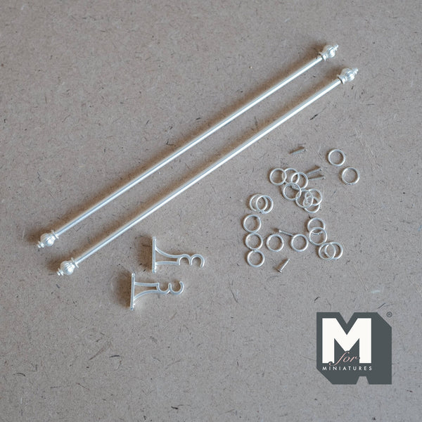 Dollhouse Double Curtain Rods and Rings , 1:12 Scale Miniature Drapery Rod Curtain Poles Curtain Rails 4-15/16 inch long - H034