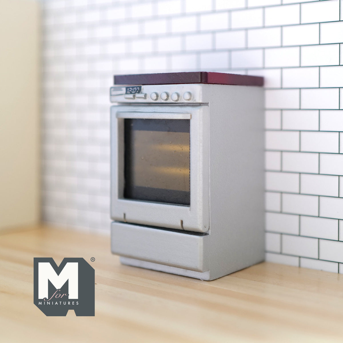 1:12 Scale Miniature Induction Range with Oven, 4 Burners, 3-5/16 inch tall, DIY Dollhouse Supply (silver)