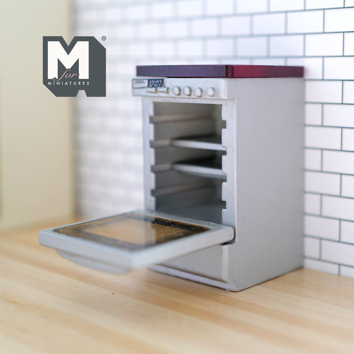 1:12 Scale Miniature Induction Range with Oven, 4 Burners, 3-5/16 inch tall, DIY Dollhouse Supply (silver)