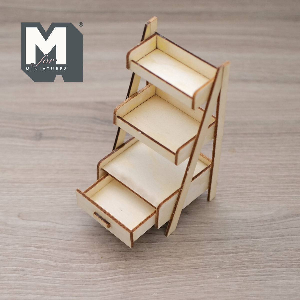 1:12 Scale Miniature Unpainted Wood Planter Shelf, 3 Tiers with Drawer, 4-5/16 inch tall, DIY Dollhouse Supply