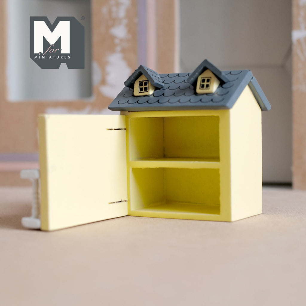 Miniatura a escala 1:12 casita con fachada y tejado abatibles, 2 habitaciones, 2-3/8 inch de alto, suministros DIY para casa de muñecas (madera) (amarillo claro)