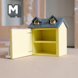 Miniature house with swing front wall and swing roof tiny house-in-a-house (light yellow) (wood) - D002