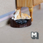 1:12 Scale Miniature Orange Tabby Cat with 2 Kittens, Lying, 1-5/8 inch long, DIY Dollhouse Supply (cast resin) (bed sold separately)
