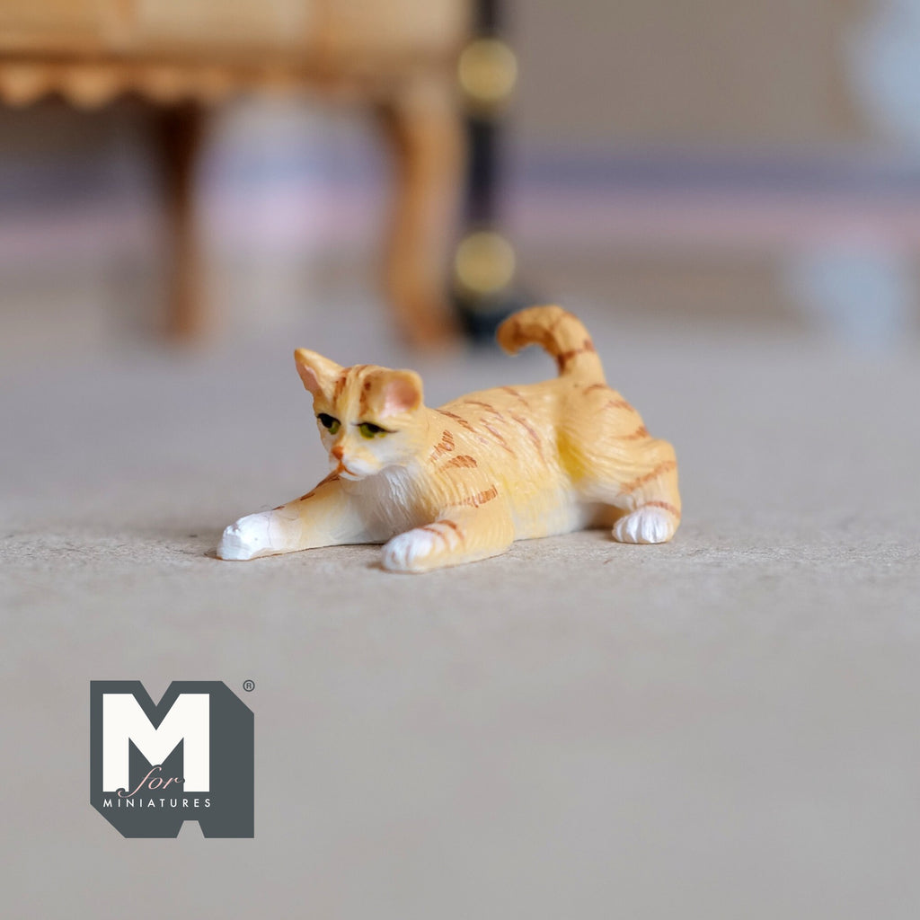 Miniature Playing Tabby Cat 1:12 Scale Animal (cast resin) - C034