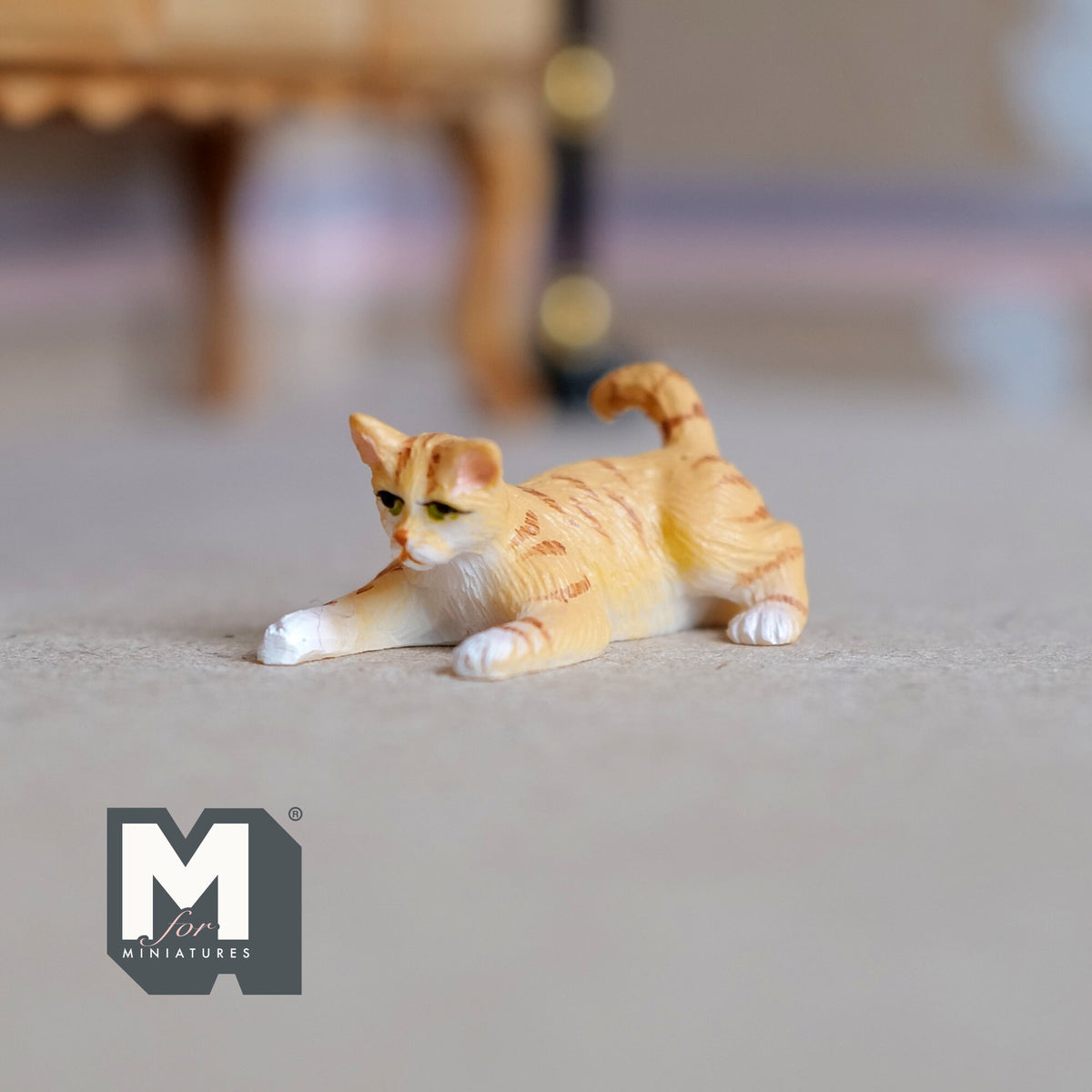 Miniature Playing Tabby Cat 1:12 Scale Animal (cast resin) - C034