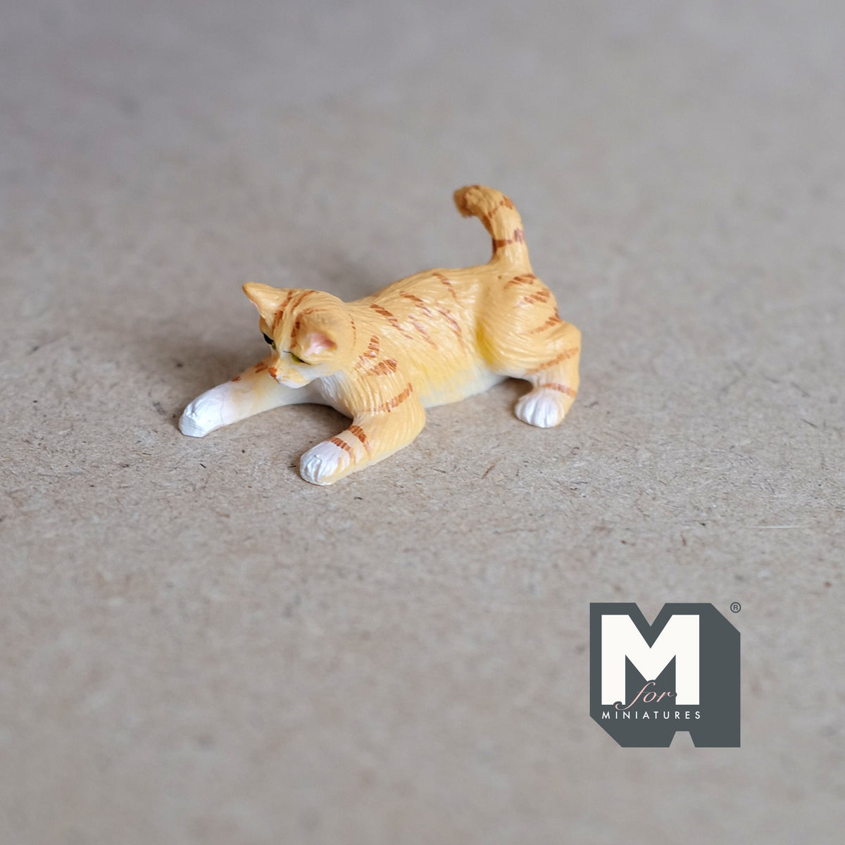 Miniature Playing Tabby Cat 1:12 Scale Animal (cast resin) - C034