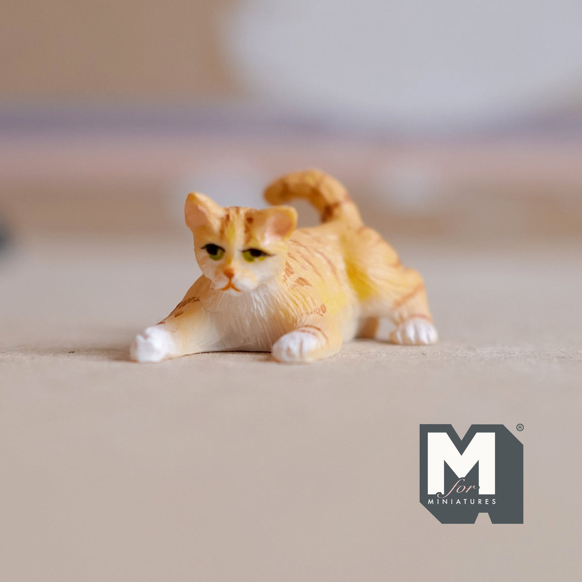 Miniature Playing Tabby Cat 1:12 Scale Animal (cast resin) - C034