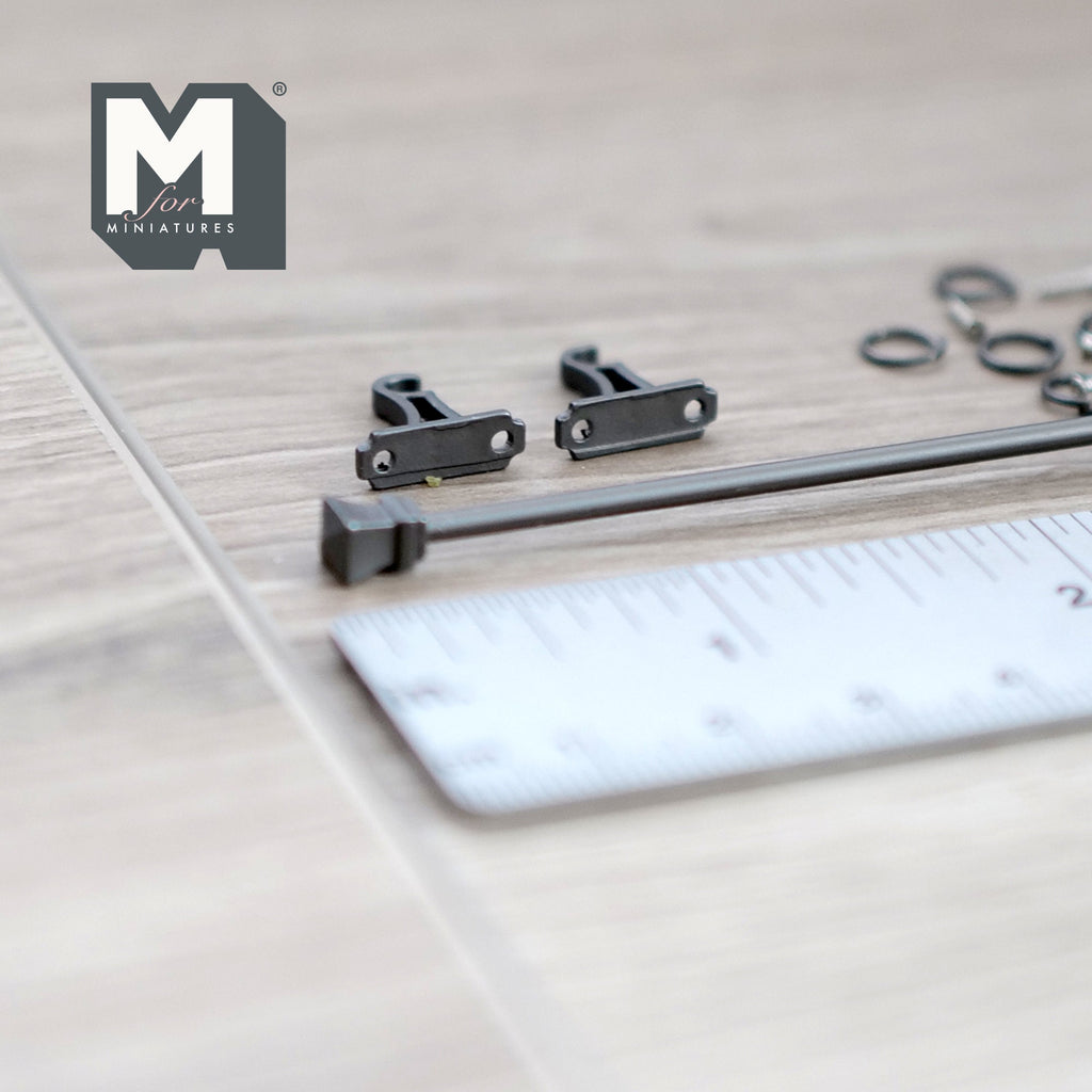 1:12 Scale Miniature Metal Curtain Rod with Rings and Brackets, 4-7/8 inch long, DIY Dollhouse Supply (dark gray)
