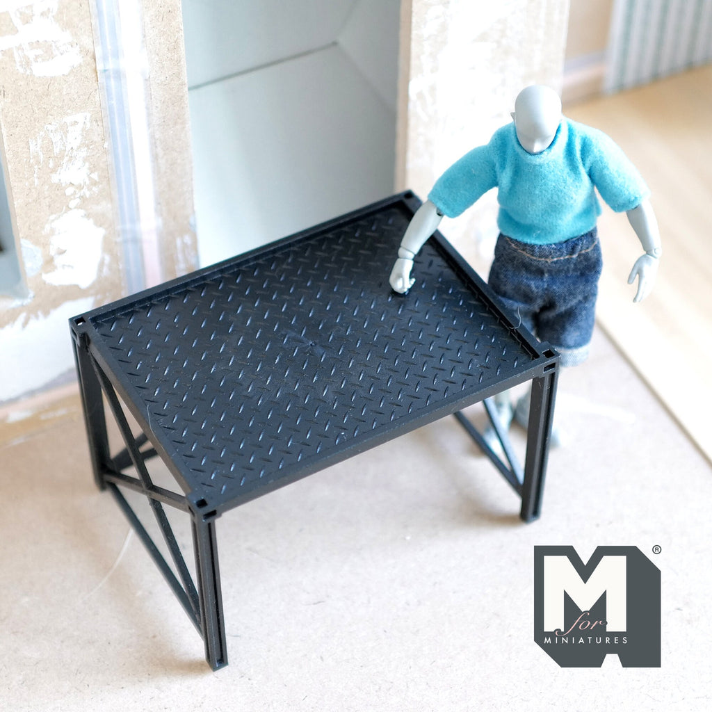 1:12 Scale Miniature Heavy Duty Workbench, Pegboard Top, 3-3/16 inch tall, DIY Dollhouse Supply (black)