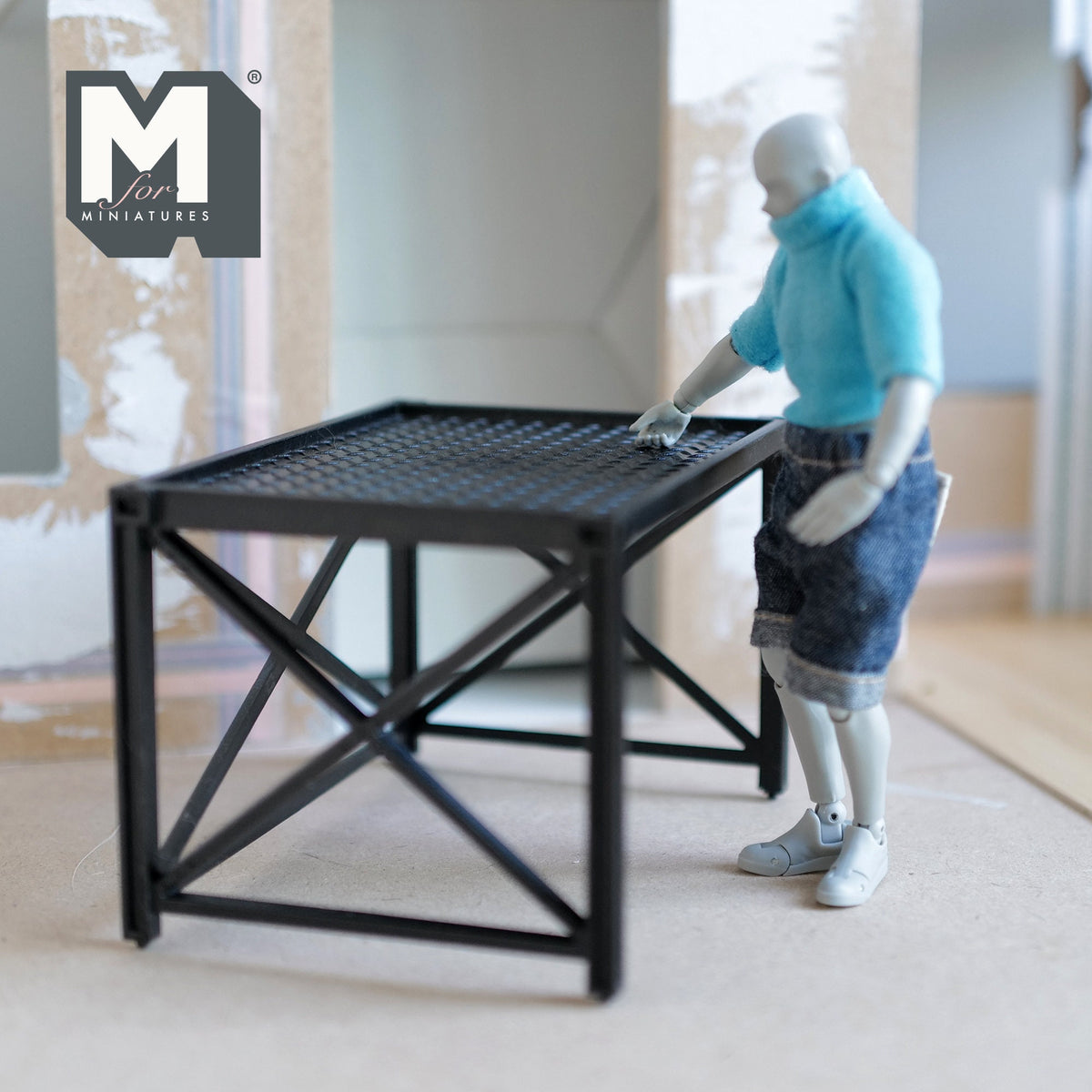 1:12 Scale Miniature Heavy Duty Workbench, Pegboard Top, 3-3/16 inch tall, DIY Dollhouse Supply (black)