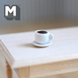 Miniature Cup of Black Coffee and Plate 1:12 Scale Dollhouse Beverage - E086