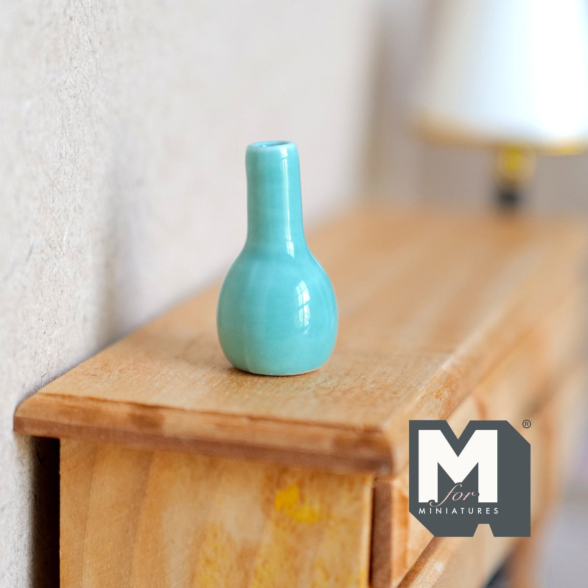1:12 Scale Miniature Ceramic Bud Vase, Round Body, 1-1/8 inch tall, DIY Dollhouse Supply (teal)