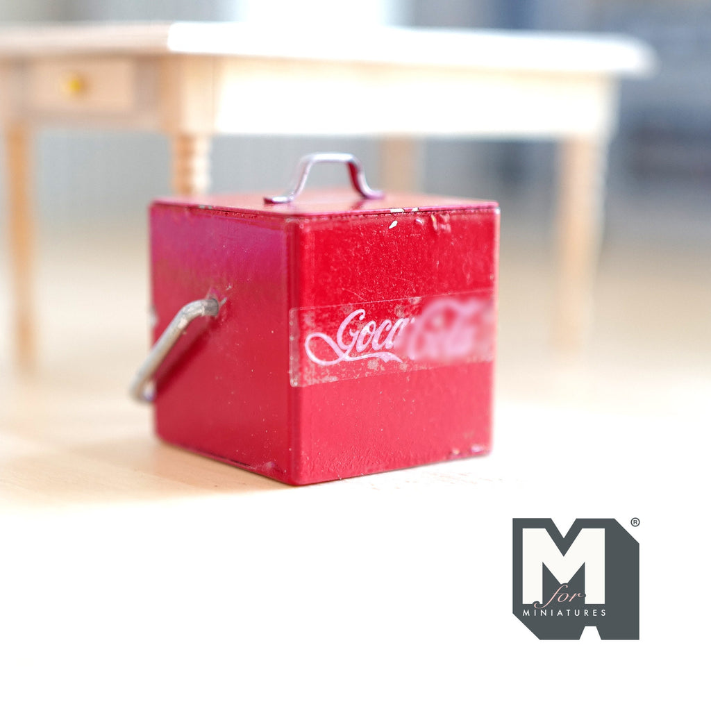 1:12 Scale Miniature Picnic Soda Cooler with Lid, 1-5/8 inch tall, DIY Dollhouse Supply (red) (metal)