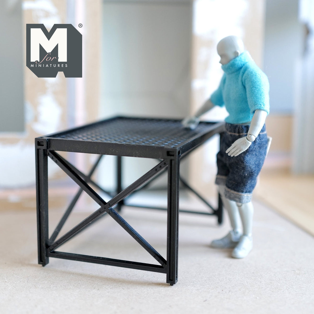 1:12 Scale Miniature Heavy Duty Workbench, Pegboard Top, 3-3/16 inch tall, DIY Dollhouse Supply (black)