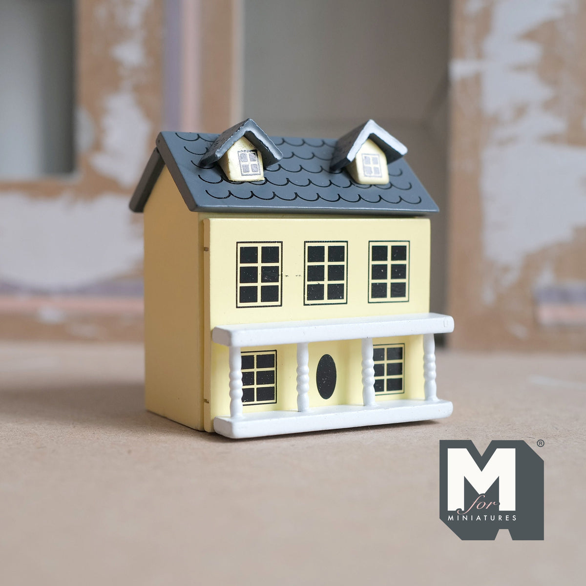 1:12 Scale Miniature Little House with Hinged Front and Roof, 2 Rooms, 2-3/8 inch tall, DIY Dollhouse Supply (wood) (light yellow)