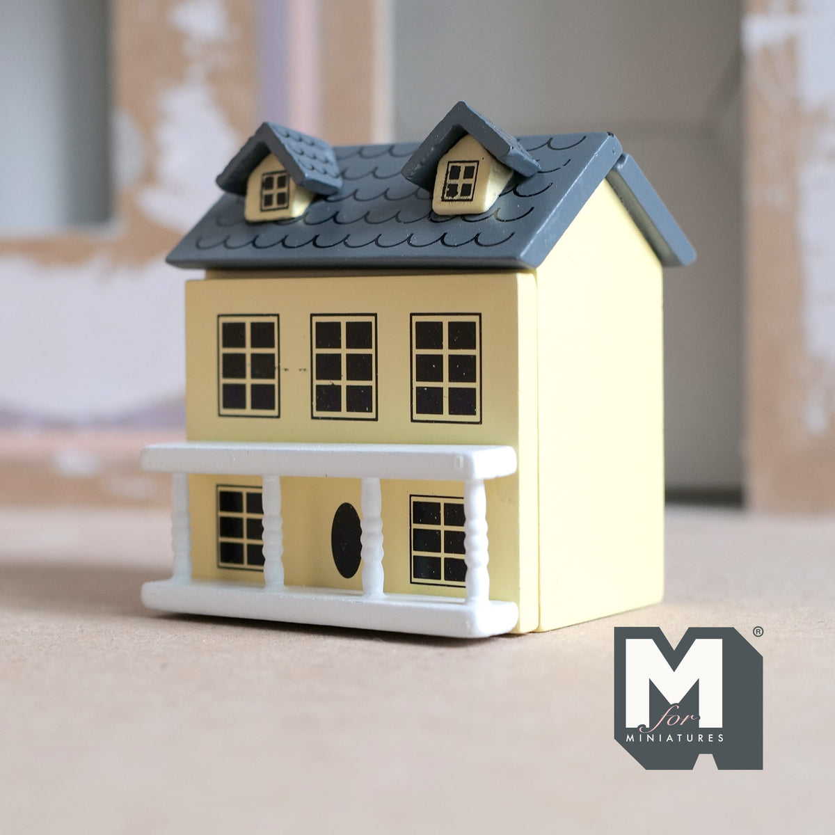 1:12 Scale Miniature Little House with Hinged Front and Roof, 2 Rooms, 2-3/8 inch tall, DIY Dollhouse Supply (wood) (light yellow)