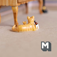 Miniature Orange Tabby Cat with White and Orange Kittens 1:12 Scale (cast resin) (bed sold separately) - C034