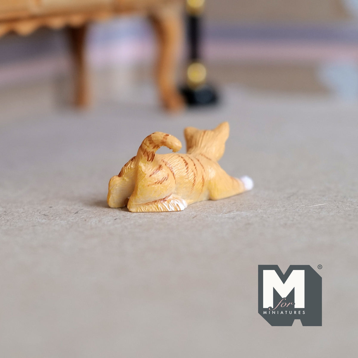 Miniature Playing Tabby Cat 1:12 Scale Animal (cast resin) - C034