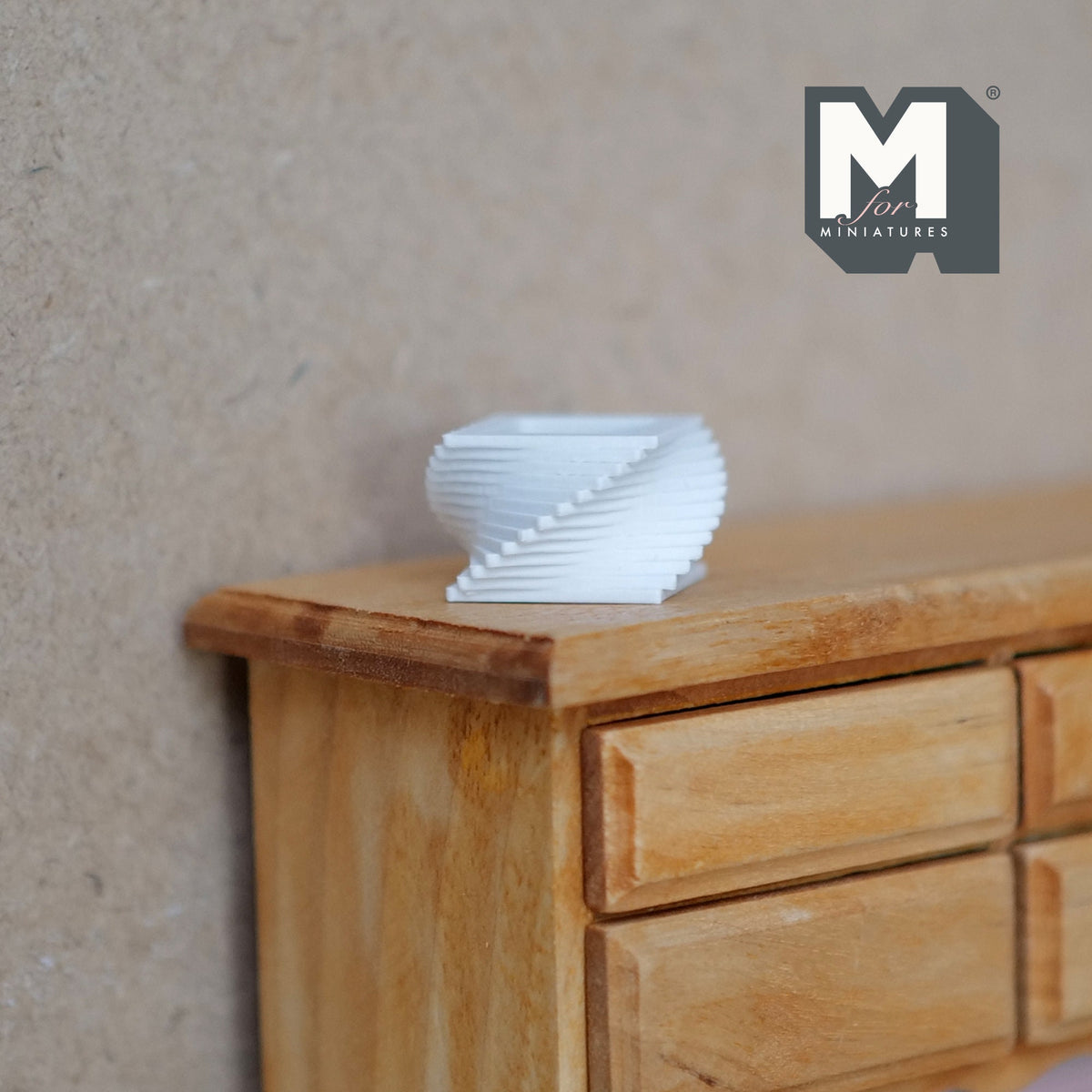 1:12 Scale Miniature Twisted Square Planter, 1/2 inch tall, DIY Dollhouse Supply (white)