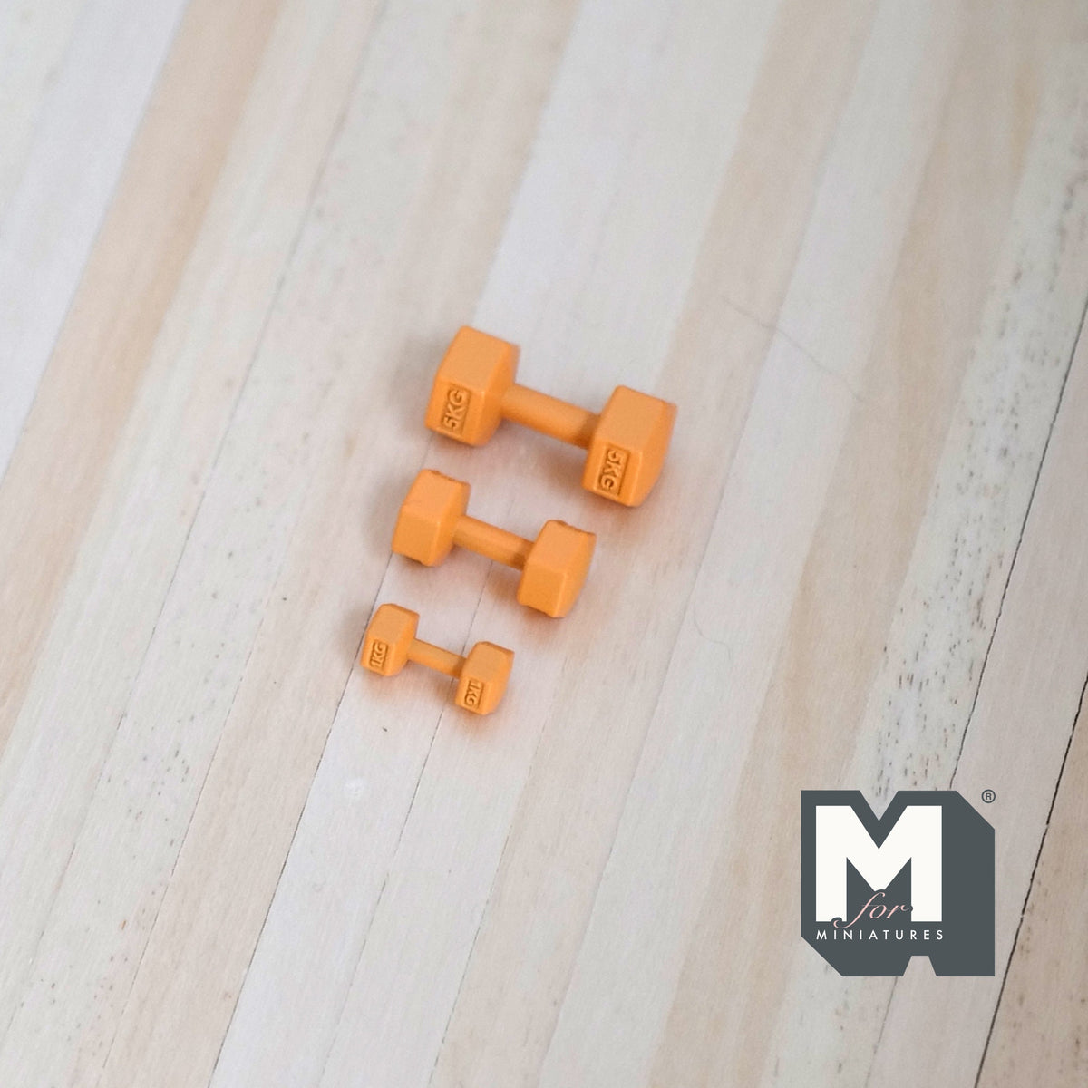 1:12 Scale Miniature Hexagon Dumbbells, Set of 3, 13/16 inch long, DIY Dollhouse Supply (metal) (orange)