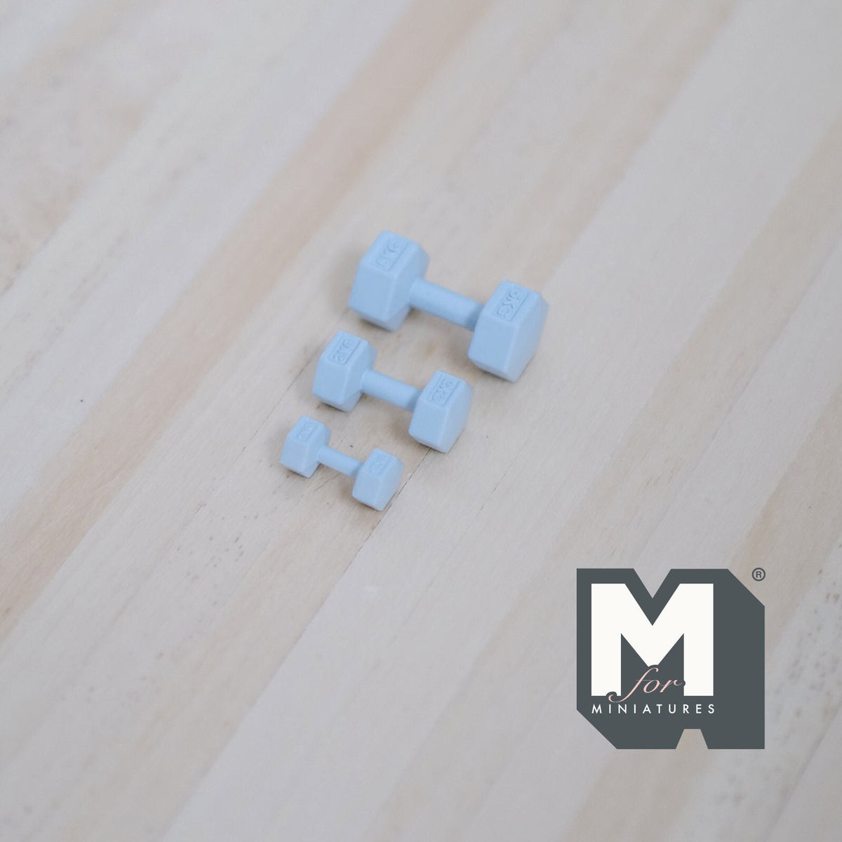 1:12 Scale Miniature Hexagon Dumbbells, Set of 3, 13/16 inch long, DIY Dollhouse Supply (metal) (light blue)