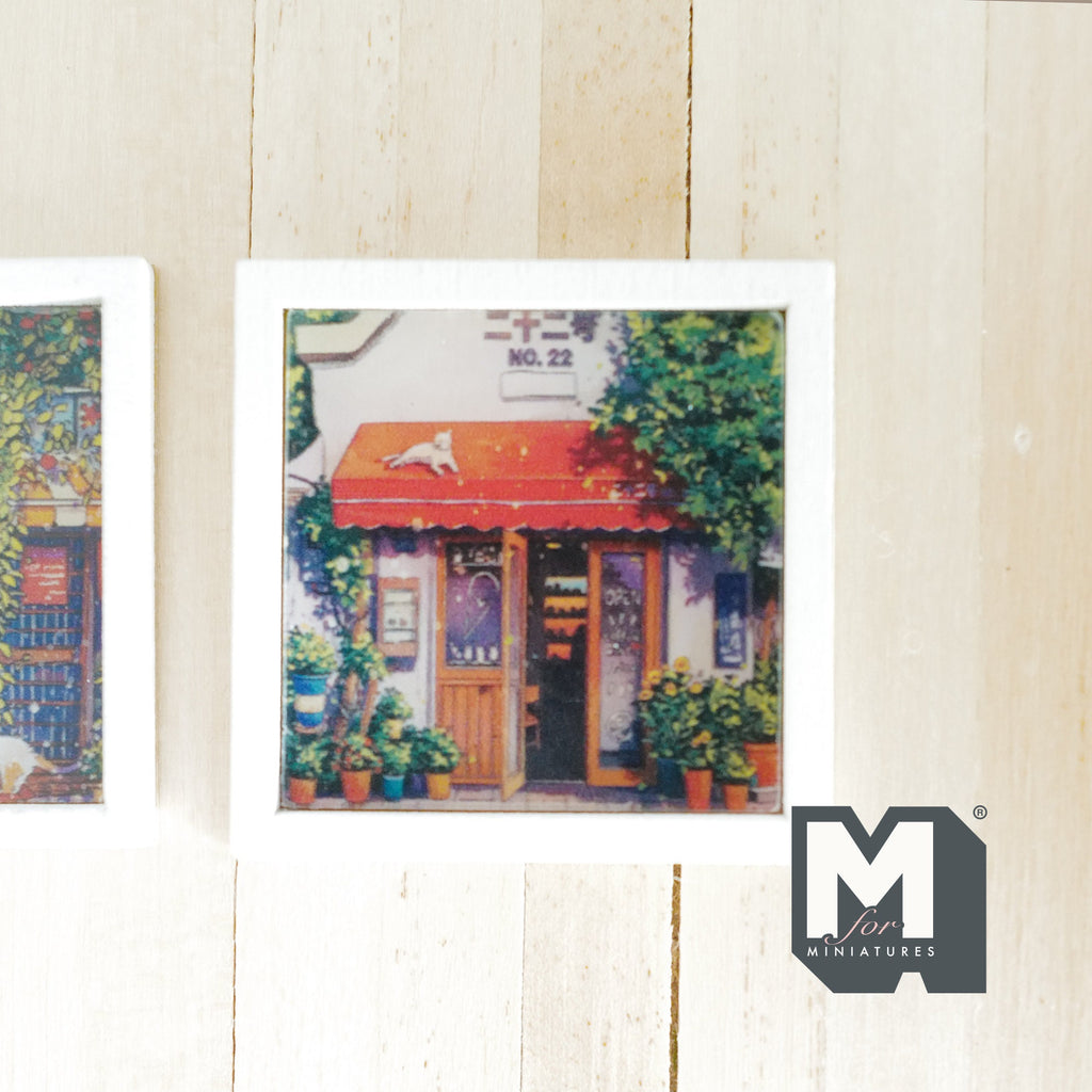 1:12 Scale Miniature Wood Framed Storefront Wall Art, Set of 3, 1-5/16 inch square, DIY Dollhouse Supply (white)