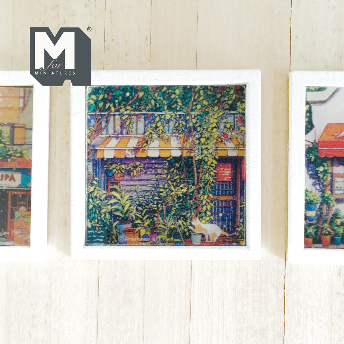 1:12 Scale Miniature Wood Framed Storefront Wall Art, Set of 3, 1-5/16 inch square, DIY Dollhouse Supply (white)