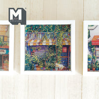 Miniature Store Fronts Storefronts Wall Art Wood Framed Square Portrait Set of 3 - F055