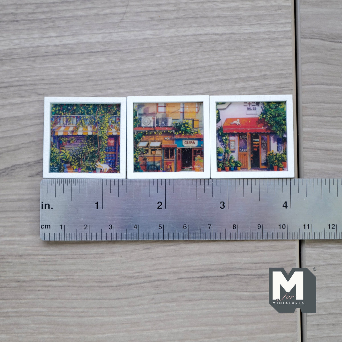 1:12 Scale Miniature Wood Framed Storefront Wall Art, Set of 3, 1-5/16 inch square, DIY Dollhouse Supply (white)