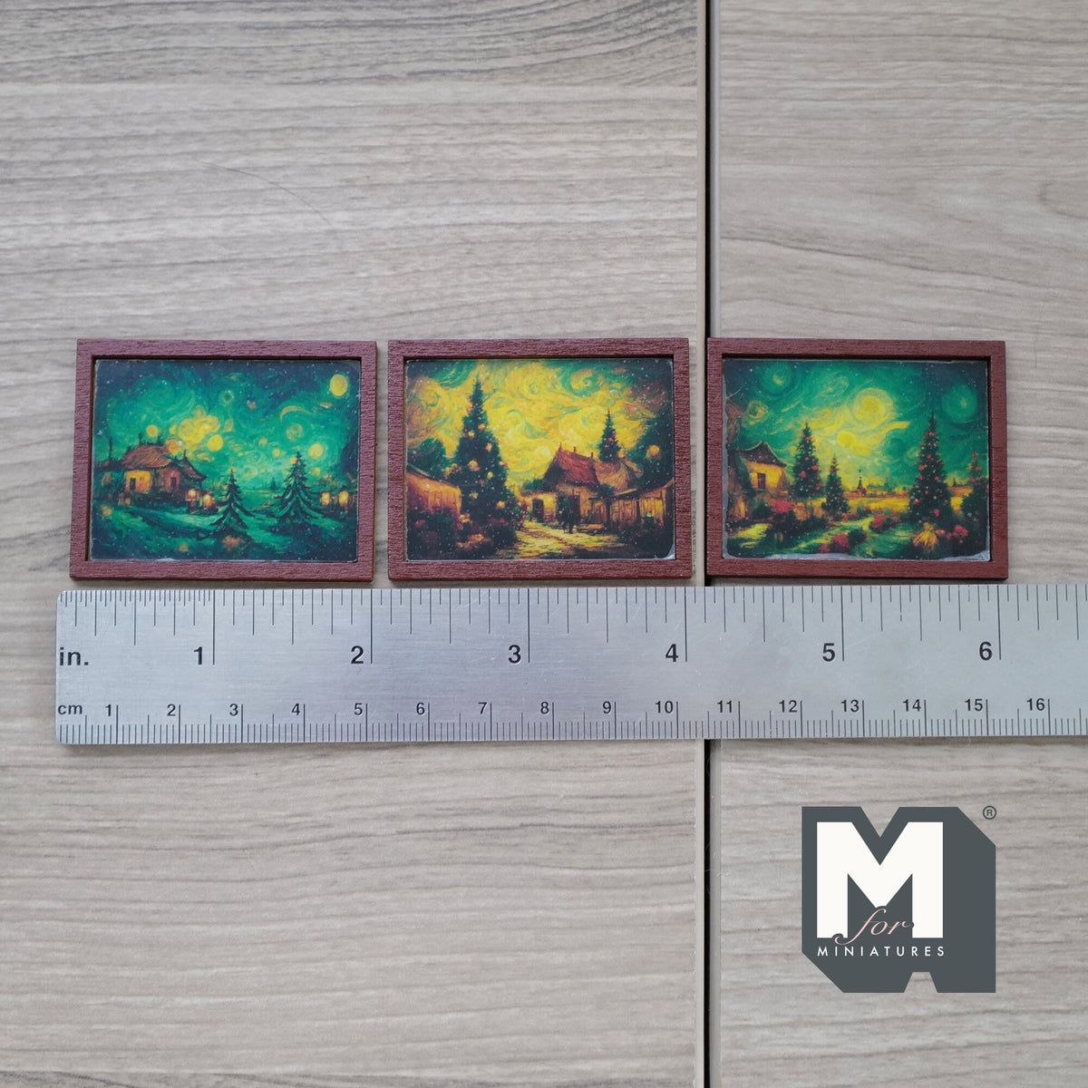 1:12 Scale Miniature Wood Framed Night Landscape Paintings, Set of 3, 1-15/16 inch wide, DIY Dollhouse Supply