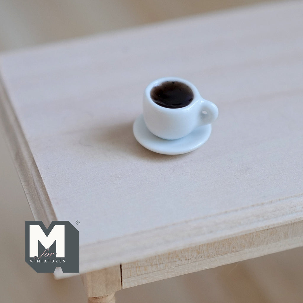 1:12 Scale Miniature Cup of Black Coffee and Saucer, 3/8 inch dia., DIY Dollhouse Supply