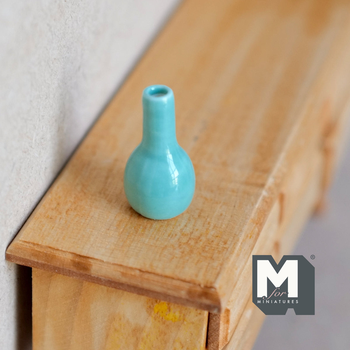 1:12 Scale Miniature Ceramic Bud Vase, Round Body, 1-1/8 inch tall, DIY Dollhouse Supply (teal)