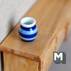1:12 Scale Miniature Two Tone Ceramic Flower Pot, Striped, 13/16 inch tall, DIY Dollhouse Supply (blue and white)