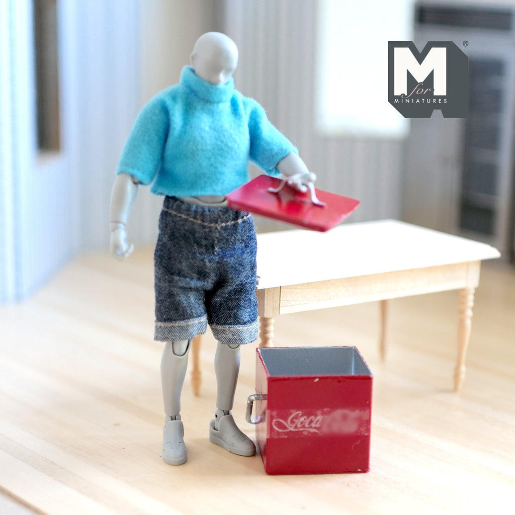 1:12 Scale Miniature Picnic Soda Cooler with Lid, 1-5/8 inch tall, DIY Dollhouse Supply (red) (metal)