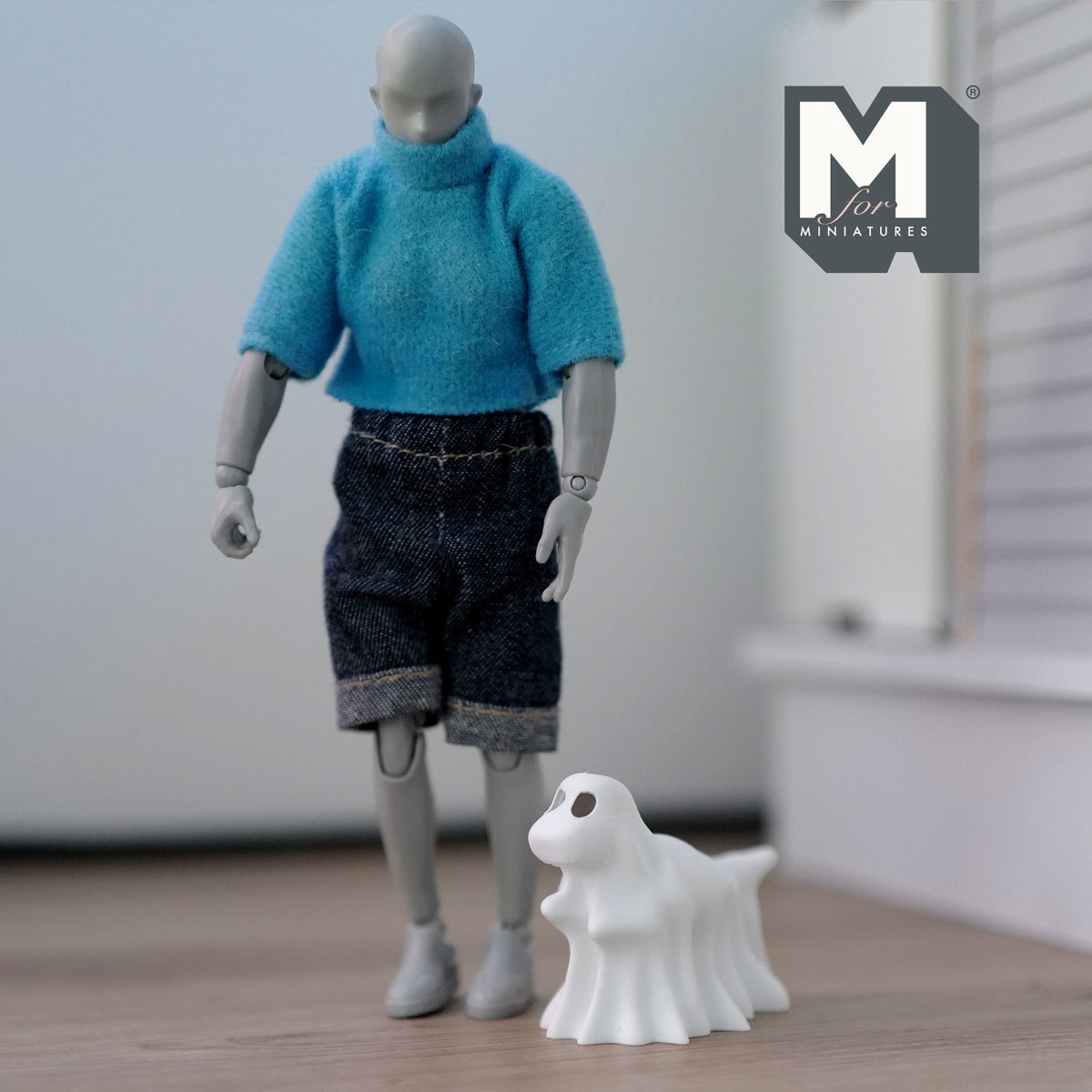 1:12 Scale Miniature Draped Ghost Dinosaur with Micro LED Lights, 1-1/2 inch tall, DIY Dollhouse Supply (white)