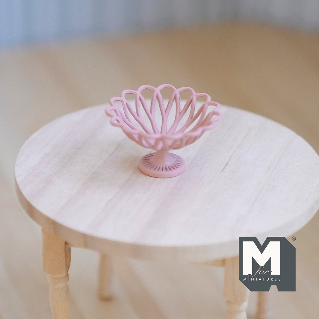 1:12 Scale Miniature Footed Wire Fruit Bowl, Large, 11/16 inch tall, DIY Dollhouse Supply (metal) (pink)