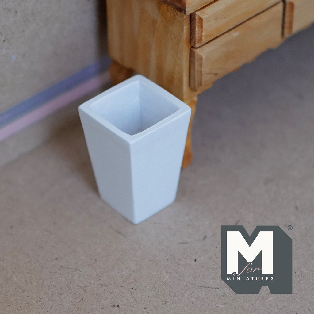 1:12 Scale Miniature Tall Square Floor Vase, Tapered Sides, 1-5/8 inch tall, DIY Dollhouse Supply (cast resin) (white)