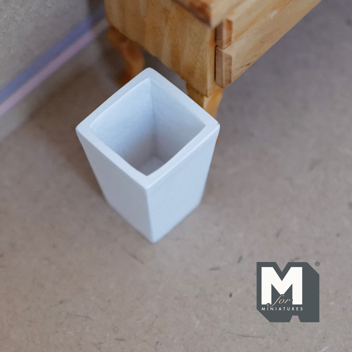 1:12 Scale Miniature Tall Square Floor Vase, Tapered Sides, 1-5/8 inch tall, DIY Dollhouse Supply (cast resin) (white)