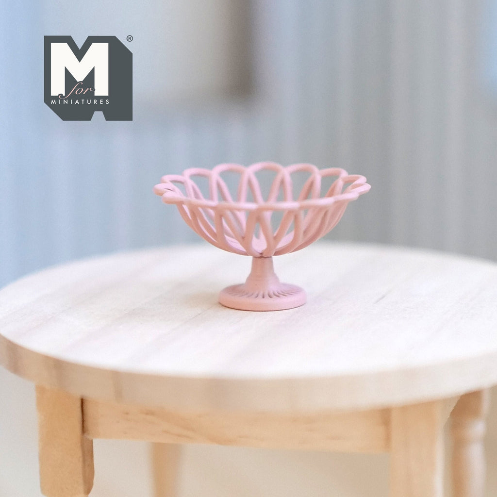 1:12 Scale Miniature Footed Wire Fruit Bowl, Large, 11/16 inch tall, DIY Dollhouse Supply (metal) (pink)