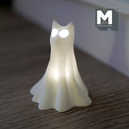 Chat fantôme drapé miniature à l'échelle 1:12, debout, avec 2 micro-lumières LED, 4,6 cm de hauteur, accessoire pour maison de poupée DIY (blanc)