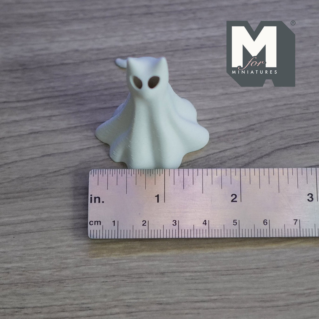 1:12 Scale Miniature Draped Ghost Cat, Standing, with 2 Micro LED Lights, 1-13/16 inch tall, DIY Dollhouse Supply (white)