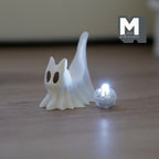 1/12スケール ミニチュア・ドレープド・ゴーストキャット、ハロウィン装飾、マイクロLEDライト付き、高さ約4.1cm、ドールハウスDIY用品（ホワイト）