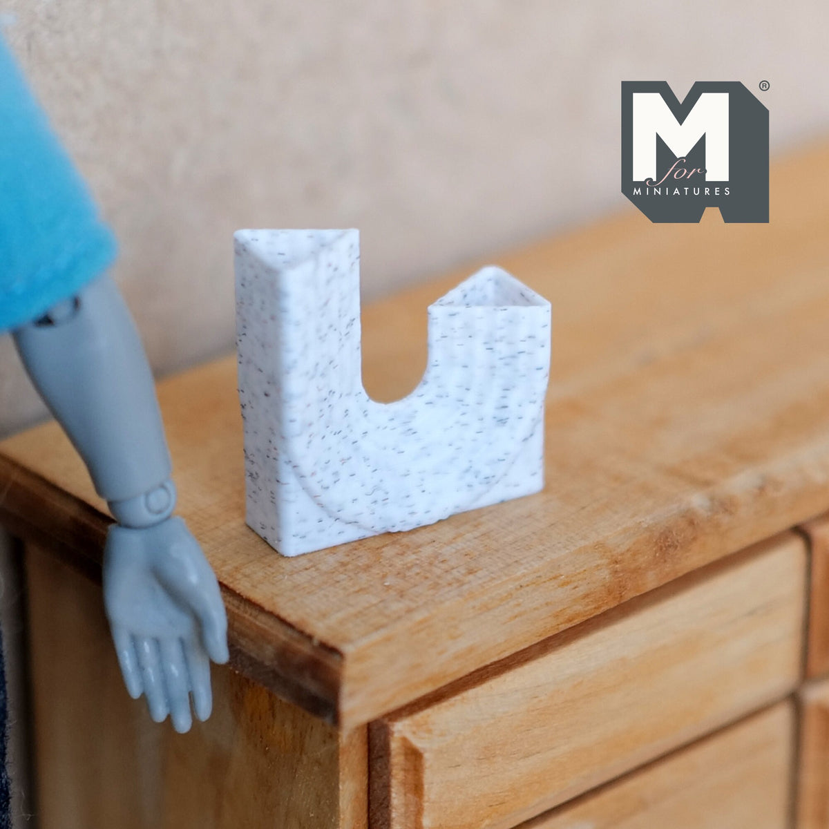 1:12 Scale Miniature Marble Look Double Neck Vase, U Shape, 7/8 inch tall, DIY Dollhouse Supply (white)
