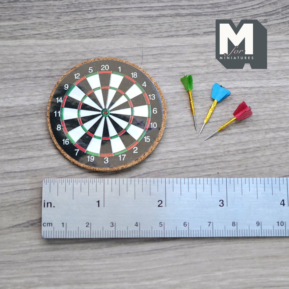 1:12 Scale Miniature Dartboard with Darts, Set of 4, 1-3/4 inch dia., DIY Dollhouse Supply
