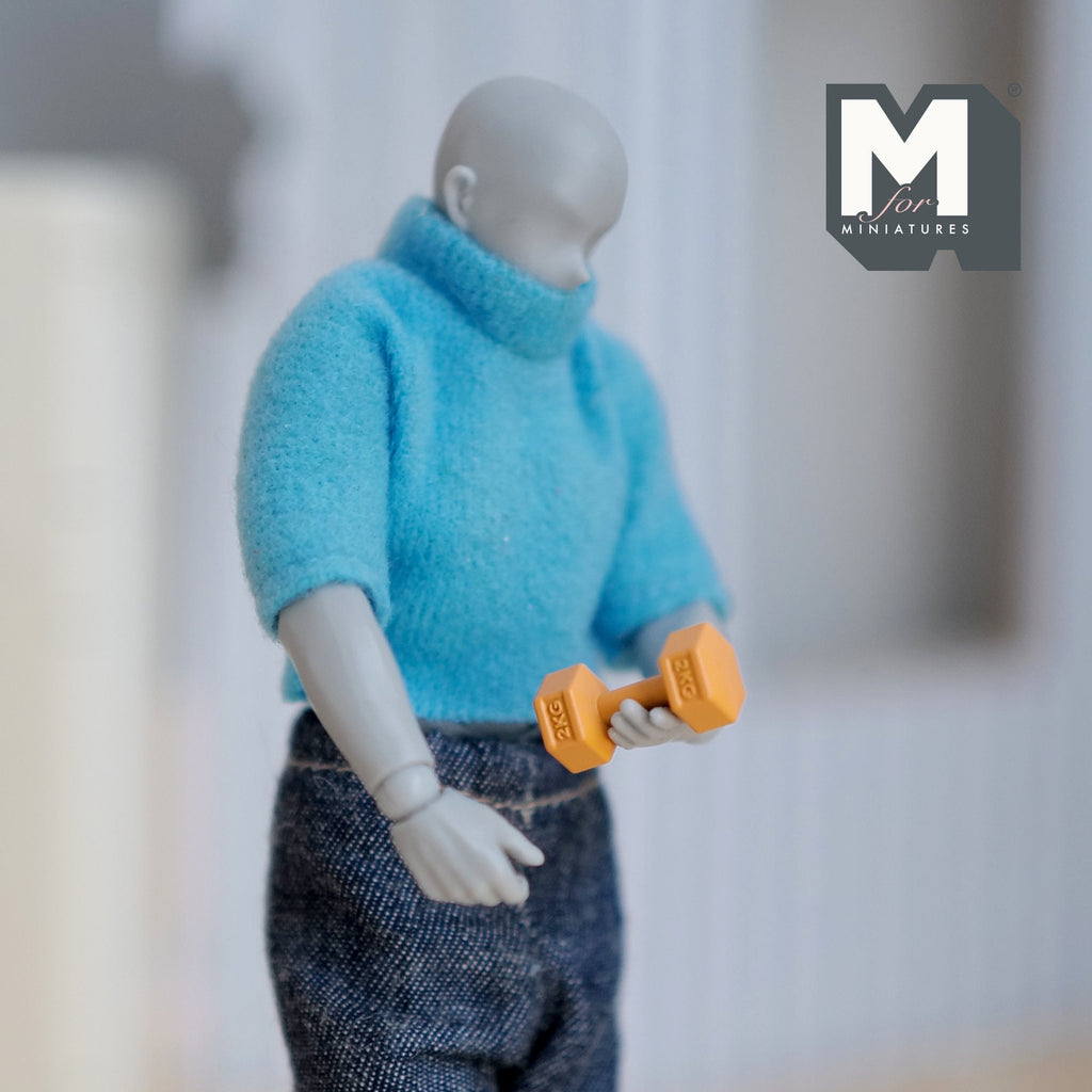 1:12 Scale Miniature Hexagon Dumbbells, Set of 3, 13/16 inch long, DIY Dollhouse Supply (metal) (orange)