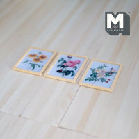 Miniature Flowers Wall Art Wood Framed Rectangular Portrait Set of 3 - F034