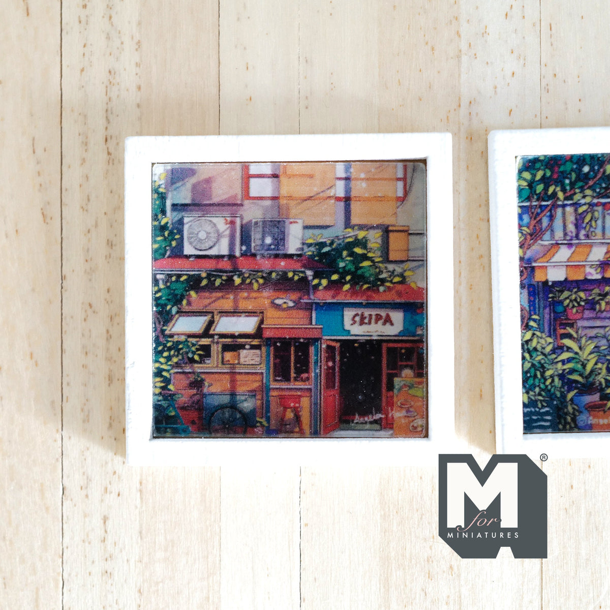1:12 Scale Miniature Wood Framed Storefront Wall Art, Set of 3, 1-5/16 inch square, DIY Dollhouse Supply (white)